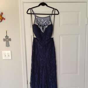 B Darlin Navy Blue Lace Prom Dress